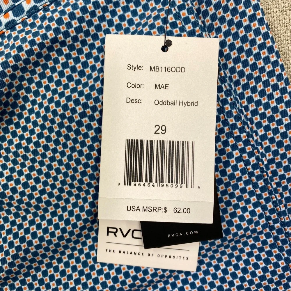 RVCA Mens Oddball Hybrid Boardshorts Blue Orange Geometric Print Size 29 NWT